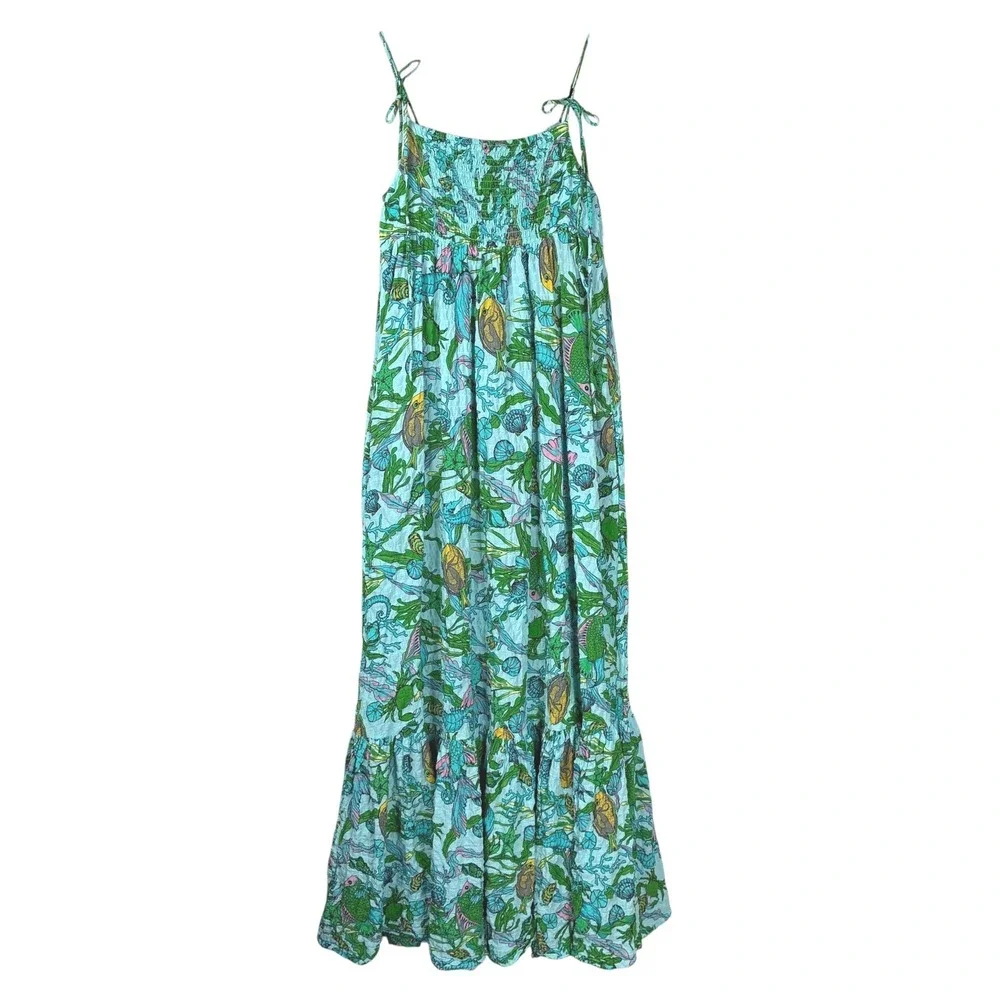 Kate Spade Womens Under the Sea Fish Print Maxi Dress Size S Resortwear Beach